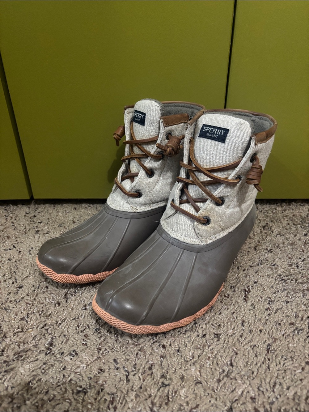 Sperry Gray and Cream Waterproof Lace-Up Duck Boots
